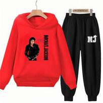 Rudens drabužiai Michael Jackson spaudinys Vaikų džemperis su gobtuvu + kelnių kostiumas Juodas 3-12 metų Mergaitėms Rožiniai sportinio kostiumo komplektai Berniukų kelnių kostiumai 100 geltona