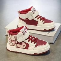 Girls shoes red board shoes autumn and winter new children's sports and leisure girls medium and older children's velvet cotton shoes 28 brown