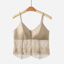 Lace splicing ice silk beauty back sling vest integrated cup thin slim and thin Spice Girl top with female inside M