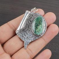 Natural Azurite Malachite Gemstone 925 Sterling Silver Jewelry  Pendant 2.09  AJP-2369 gray