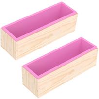2 Pcs Rectangular Soap Mould 40 oz Handmade Soap Molds Kit with Wooden Box Easy Release Silicone Soap Mold Kit for Handmade Loaf pink