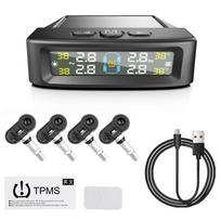 With 4 External Sensors Solar TPMS Tire Pressure Monitoring System Tyre Pressure Alarm Car Tyre Pressure Monitor Temperature Warning Fuel Save Built-in