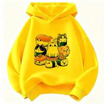 Funny Sushi Cat Food Design Printed Hoodie Kids Cat Children's Sweatshirt Hoody for Boys Girls Spring Y2k Casual Hoodies 100 juoda