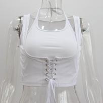 French sleeveless YK strap-on vest temperament dopamine color scheme sexy babes fake two-piece slim top L šviesiai žalios spalvos
