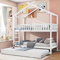 House Bed Children's Bed Youth Bed, 90x200 cm, Three Beds, Extendable, Space-Saving Design, White [OLD SKU:32604345AAW] balta