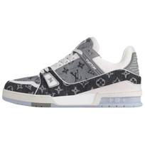 LOUIS VUITTON Trainer Cow Leather Low top Skateboard Shoes Unisex Black White 1ADHIZ 43.5 gray