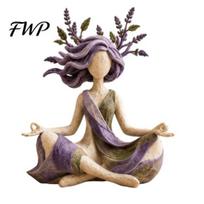 Creative Resin Art Meditation Goddess Figurine, Statue for Zen Home Decor, Sitting Sculpture with Decorative Ornament Four Seasons Plant Theme Living E brown