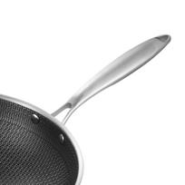 Stainless Steel Wok Pan Double Sided Honeycomb 3 Layer Prevent Sticking Easy Cleaning Wok for Kitchen 34cm/13.4in (No Lid and No Ears) gray