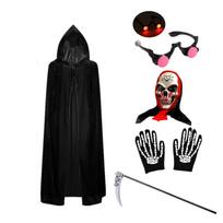 Vaikų vaiduoklio Helovino Cosplay kostiumas su raudonu kaukolės apsiaustu ir dalgiu, baisus vampyro veido apdangalas, Velykų apsiaustas 140 black