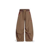 Coffee embroidered scimitar pants men's and women's quick-drying tooling pants loose and lazy paratrooper wide-leg trousers S