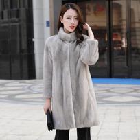 Imitation mink coat women's imitation fur coat new imitation mink velvet medium and long stand-up collar imitation fur coat S gray