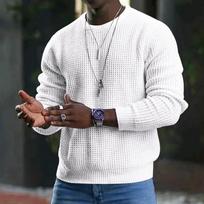 Men's European Size Waffle Knit Crew Neck Long Sleeve T-shirt - Breathable Loose Fit for Spring and Autumn Double Extra Large šviesiai pilka spalva