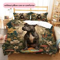 Vintage Pitbull Pattern Bedding Home Decoration Birthday Gift (1 * duvet cover + 2 * pillowcase, without core) 140x200cm
