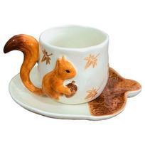 ABBY-Coffee Mug& Porcelain Cup Lovely Squirrel Relief Design Flower Mugs Afternoon Tea Teacup Fruits Juice Cup Sauce B beige
