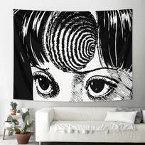 Junji Ito Uzumaki Tapestry Black White Horror Manga Wall Hanging for Bedroom Living Room Dorm Decor Aesthetic Anime 100X70CM