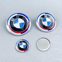 For BMW M 3Pcs ABS 74mm/82mm/45mm 50th anniversary car Front Hood Emblem Trunk Rear badge steering wheel cover for mini BMW accessories CVA6 2pcs74mm 1pcs45mm gray