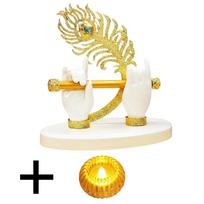 MIND CIRCUS Murli Krishna Hands Showpiece with Gold Plated Peacock Feather – Resin Decorative Krishna Flute Figurine for Home Décor, Living Room white