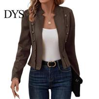 Slim Fit Cardigan Spring Auutmn Lady Coat Double-breasted Stand Collar Buttons Casual Long Sleeves Retro Style Daily Wear Outdoor Jacket Short XXL kava