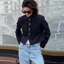 Vintage Napoleon Short Jacket for Women Stand Collar Full Sleeve Single-Breasted Slim Coat 2026 Spring Lady New Streetwear XS juoda
