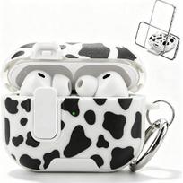 Cow Print Case for AirPods Pro 3 with Lock, Cute Case Compatible with AirPods Pro 3rd Generation Charging Case Cover with Phone Stand Function & gray