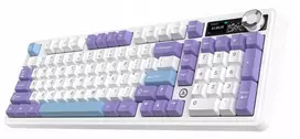 Belaidė mechaninė klaviatūra „Ajazz AK980 V2 Gift Switch V2“ (violetinė, balta, mėlyna) su ekranu