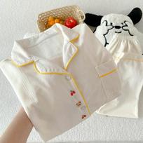 Embroidery cartoon solid color jacquard imitation cotton pajamas women's spring and autumn long-sleeved milk huhu loungewear M [Recommended 80-50 kg] gray