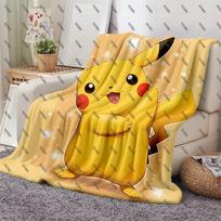 Anime-Pikachu-Themed Soft Flannel Blanket  Gift Sofa Bed Travel Office Warmth Decor Autumn Winter P-PokemonFans Outdoor Camping 30x40in yellow