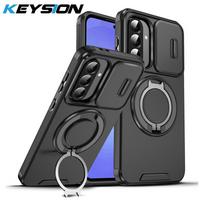 KEYSION 360° Ring Stand Phone Case for Samsung A57 5G A37 Slide Camera Protection Magnetic Shockproof Cover for Galaxy A17 4G 5G for Samsung A17 5G mėlyna