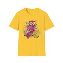 Psychedelic Owl T shirt, Colorful Bird Tee, Trippy Owl Shirt, Hippie Animal Top, XL beige