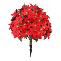 Artificial Poinsettia Topiary Ball Tree with Ground Spike, Christmas Faux Poinsettias Bush UV Realistic Fake Shrub Plant for Outdoor Porch Patio Decor 1pc A red