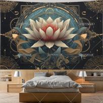 Lotoso gėlės gobelenas Dangiškas gobelenas Zen dvasinė estetika Sienos menas Mandalos gobelenai Kambario dekoras Tarot kortelių fono audiniai 100X150CM gray