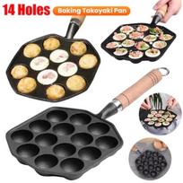 14 Holes Takoyaki Baking Pan Food-grade Cast Iron Octopus Ball Maker for Pancake Home Kitchen Breakfast Use A1 beige
