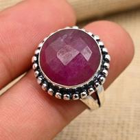 Faceted Ruby Gemstone Handmade Solid 925 Sterling Silver Jewelry Anniversary Ring For Her 4 raudona