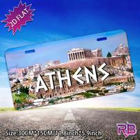 Atėnų Akropolis Graikija Vintažinis D plokščias aliuminio skardos ženklas kelionėms Automobiliui Sienų dekoras Barui Garažui Vyriškam kampeliui 15x30cm(5.9x7.8inch) blue
