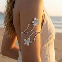 Edgy Statement Metal Flower Arm Cuff Bangle for Women Chunky Floral Upper Arm Bracelet Stainless Steel Open Cuff Jewelry brown