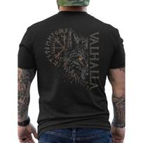 Men's Viking Norse Mythology T-Shirt - Valhalla Wolf Compass & Odin Runes Back Print, 100% Cotton Fit Casual Shirt for, Casual Attire, and 4XL juoda