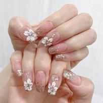24pcs Detachable Green Edge Press on Nails Full Cover Ballerina Long French Camellia Fake Nails R758