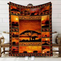 Afrikos dramblio pledas, saulėlydžio gyvūno pledas sofai, lovai, kelionėms, namų dekoravimui Size: 75*100cm, Weight: 230 GSM orange