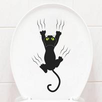 Cute Funny Cat 3D Toilet Lid Stickers Self-Adhesive Waterproof WC Sticker Clear Removable Wall Sticker white