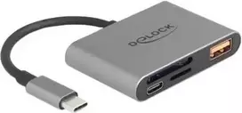 "DELOCK USB-C Card Reader fur SD und Micro SD Speicherkarten + USB 10Gbps Typ-A Port und USB Type-C PD 2.0 85 W"