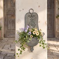 WallMounted Flower Pot Holder | Textured Aged Finish, Compact Vertical Form, Iron Planter Retro white