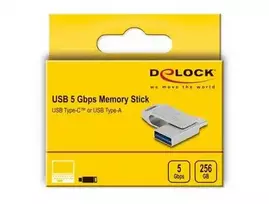 „STICK HUB DELOCK USB 5Gbps USB-C + tipo A atminties kortelė 256GB – metalinis korpusas“