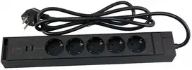 Blackstorm Farad prailginimo laidas su RGB apšvietimu, 5 lizdais + 2 x USB-A, 2 m