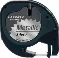 LetraTAG Tape 12mm x4m black on silver