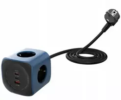 „Cellline“ elektros lizdo blokas „Socket Cube“ 2500 W, USB / 2xUSB-C 65 W, mėlynas