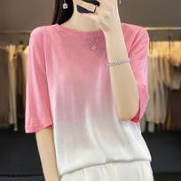 Tennis Round Neck Gradient Color Five-point Sleeve Women's Summer New Fashionable Niche Sweater Age-reducing Casual Top XXL beige