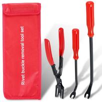 3Pcs Car Clip Pliers Fastener Remover Set Auto Trim Rivet Removal Tool Kit Anti Slip Car Door Panel Dashboard Repair Tool raudona