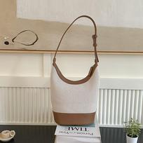Lazy wind canvas bag large capacity simple shoulder bag with zipper literary niche new bucket bag women