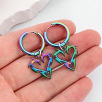 1 pair of punk spiky heart-shaped stainless steel pendant earrings, hip-hop Y2K accessories, suitable for women's daily jewelry auksinė