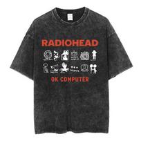 Radiohead Band OK Computer Retro Washed T-shirt Women's and  Fashion Hip Hop T-shirt 100% Cotton Casual T-shirt L įvairiaspalvis